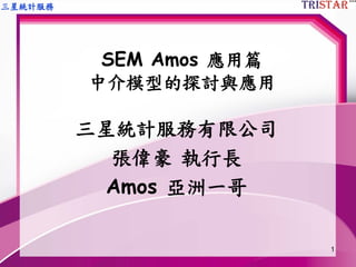 三星統計服務
1
SEM Amos 應用篇
中介模型的探討與應用
三星統計服務有限公司
張偉豪 執行長
Amos 亞洲一哥
 