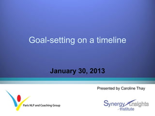 Goal-setting on a timeline


     January 30, 2013

                  Presented by Caroline Thay
 