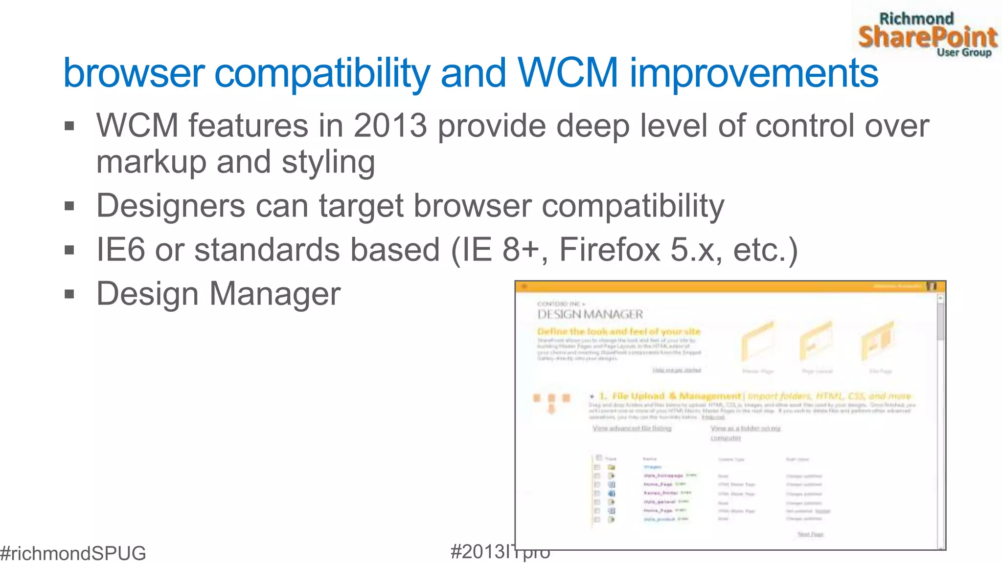 browser compatibility and WCM improvements
 