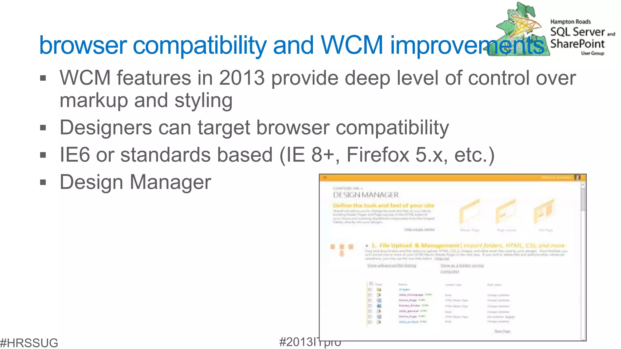 browser compatibility and WCM improvements
 