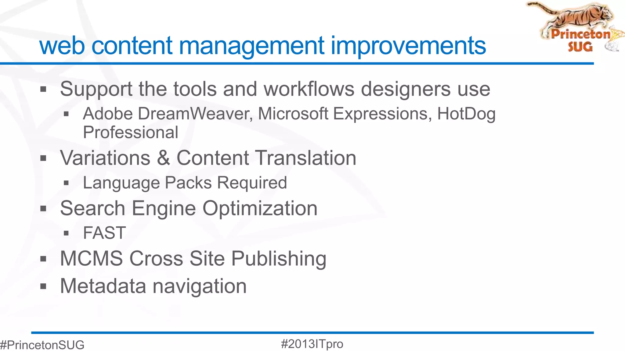 web content management improvements
 
