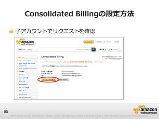 Consolidated Billingの設定方法

          子アカウントでリクエストを確認




65
     © 2012 Amazon.com, Inc. and its affiliates. All rights re...