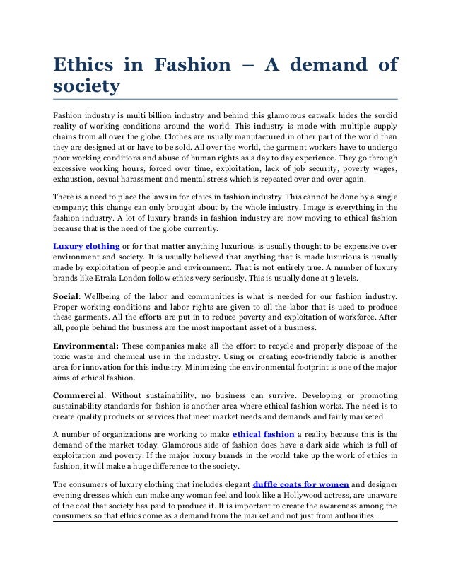 Ethics in Fashion A demand of society