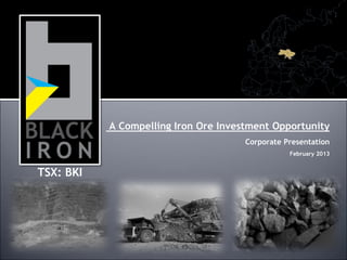 A Compelling Iron Ore Investment Opportunity
                                      Corporate Presentation
                                                 February 2013


TSX: BKI
 