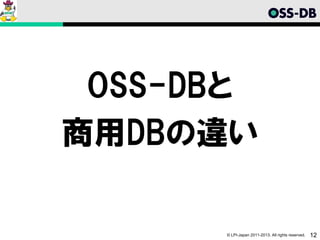 OSS-DBと
商用DBの違い

      © LPI-Japan 2011-2013. All rights reserved.   12
 