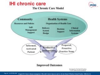 IHI chronic care




Page 42 - © IPCRG 2007
                  2008
                         Wagner EH. Chronic disease management: What will it take to improve care for chronic illness? Effective Clinical Practice. 1998;1(1):2-4.
 