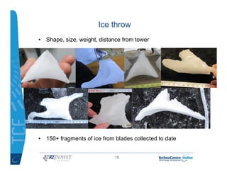 Ice throw
• Shape, size, weight, distance from tower




• 150+ fragments of ice from blades collected to date


         ...