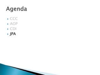    CCC
   AOP
   CDI
   JPA
 