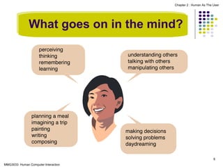 Chapter 2 : Human As The User

What goes on in the mind?

6
MMG3033 Human Computer Interaction

 