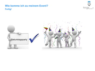 Wie komme ich zu meinem Event?
Fertig!
Geburtstagsparty