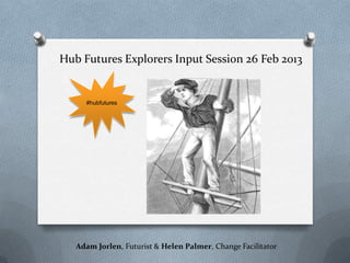 Hub Futures Explorers Input Session 26 Feb 2013


     #hubfutures




   Adam Jorlen, Futurist & Helen Palmer, Change Facilitator
 