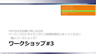 ワークショップ#3
今から出すお題と同じものを
ペーパープロトタイピングにて制限時間内に作ってください
（個人ワークショップ）
Copyright © @fullvirtue. All rights reserved. 7
 