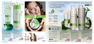 
                                     Manos
                                     visiblemente           Mejora el aspecto
                                                                                                                                    LA BELLEZA QUE CUIDA LA NATURALEZA                                                                                                                         y
                                                                                                                                                                                                                                                                                       ecobeauty
                                     más suaves                de tu piel tras
                                                                     la ducha                                                       La línea antioxidante y con multi-beneﬁcios                                                                                                           Para todo tipo    Para todas
                                                                                                                                                                                                                                         Hidrata y protege          Nutrición acción      de pieles         las edades
                                                                                                                                    Ecobeauty ha sido formulada con tecnología Natural                                                   la piel                    noche
                                                                                                                                    Pro-Blend™ para fortalecer, proteger y cuidar tu
                                                                                                                                    piel respetando el medio ambiente.

                                      
                                                                                                                                                                                         Hidrata el
                                                                                                                                                                                   contorno de ojos       

                                                                                                                                    CON                                                                                              
                                                                                                                                    NATURAL
                                                                                                                                    PRO-BLEND™                                                                                                                     



                                                                                              Ecobeauty:
                                                                                      la belleza natural…
                                                                                                            …que cuida
                                                                                                            el planeta
                                                                                                                                    Alisa y suaviza
                                                                                                                                    las ﬁnas líneas
                                                                                                                                                              87%*
                                                                                                                                    Reﬁna la
                                                                                                                                    apariencia
                                                                                                                                    de los poros              77%*
                                                                                                                                    Uniﬁca el tono
                                                                                                                                    de la piel
                                                                                                                                                              82%*
                                                                                                                                    *Test de consumo realizado en 88 mujeres
                                                                                                                                    usando las Crema de Día y Noche Ecobeauty
                                                                                                                                    durante 4 semanas.




                                                                                                                                    La fórmula de ECOBEAUTY contiene                         Oriﬂame Ecobeauty                           Oriﬂame Ecobeauty                     Oriﬂame Ecobeauty
 Oriﬂame Ecobeauty                   Oriﬂame Ecobeauty                                                                            aceite de Coco orgánico y Manteca de
                                                                                                                                                                                            Smoothing Eye Cream                          Smoothing Day Cream                    Smoothing Night Cream
Hand Cream                           Shower Gel                                                                                     Karité nutritiva que cumplen con los
                                                                                                                                                                                            Contorno de Ojos Alisante                    Crema de Día Alisante                  Crema de Noche Alisante
Crema de Manos Ecobeauty             Gel de Ducha Ecobeauty                                                                         estándares de la organización Fairtrade
                                                                                                                                    (Comercio Justo). A través de la organización           Ecobeauty                                    Ecobeauty                              Ecobeauty
Nutre tus manos con Aceite de        Gel de ducha hidratante sin jabón                                                              Fairtrade contribuimos a mejorar los                    Suaviza las líneas del contorno de           Crema de día antioxidante que          Tratamiento antioxidante intensivo
Coco orgánico y Manteca de Karité    con Glicerina orgánica, Aceite de                                                              beneﬁcios económicos de productores
                                                                                  24327                                                                                                     ojos y reduce bolsas y ojeras. Fórmula       hidrata intensamente tu piel y         multi-beneﬁcios que nutre, protege
procedentes del Comercio Justo.      Coco y Azúcar procedentes del               Porcelain                                          locales de La India y África mejorando su               Natural Pro-Blend™ de textura ligera         refuerza su barrera protectora.        y rejuvenece tu piel mientras
Suaviza y protege las manos de los   Comercio Justo se combinan con una                                                             calidad de vida y sus posibilidades de futuro.
                                                                                                                                                                                            con Manteca de Karité y aceite de            Su innovadora fórmula Natural          duermes. Moderno envase hermético.
efectos perjudiciales del medio      delicada esencia y dejan tu piel fresca                                                        Más información de Ecobeauty y la
ambiente. Con ﬁltro UV mineral.      e hidratada. 200 ml.                         24328      24329
                                                                                                            Oriﬂame Ecobeauty       organización Fairtrade (Comercio Justo)
                                                                                                                                                                                            Coco orgánico procedente del                 Pro-Blend™ mantiene intactas           Dermatológicamente testada. 50 ml.
75 ml.
                                     24278                        8,95€
                                                                                   Light     Natural        Hydrating Foundation    en www.oriﬂame.com/ecobeauty                            Comercio Justo. Dermatológicamente
                                                                                                                                                                                            testado. 15 ml.
                                                                                                                                                                                                                                         sus propiedades gracias a su
                                                                                                                                                                                                                                         moderno envase hermético.              23406                      28,00€
                                                                                                                                                                                                                                                                                                 22,95€
                                                                                   Ivory      Beige         Maquillaje Hidratante
                          9,95€
24276
                     7,95€                                  6,95€                                           Ecobeauty                                                                       23407                   23,00€               Dermatológicamente testada. 50 ml.
                                                                                                                                                                                                                                                                28,00€
                                                                                                                                                                                                              18,95€
                                                                                 24330       24331          30 ml.                                                                                                                       23404
                                                                                                                                    Cosmético natural certiﬁcado por Ecocert
                                                                                                                          17,95€                                                                                                                             22,95€
                                                                                 Golden       Dark
                                                                                  Beige      Beige                                  Greenlife según el referencial Ecocert disponible en:
                                                                                                                                    http://www.cosmetics.ecocert.com

82   aseo personal                                                                                                                                                                                                                                                                               cuidado facial     83
 