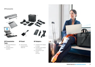 HP Accessories



                                                               21


                             18


    19




                  20
                                                22                                23




HP Presentation                   HP Stand               HP Adapters
Tools
18. 	 HP Pocket Whiteboard        20. 	 HP Dual Hinge    21.	 HP 90W Slim AC Adapter
      A0X37AA                           Notebook Stand        BT796AA
19. 	 HP Digital Sketch                 AW661AA          22.	 HP HDMI to VGA Adapter
      BU865AA                                                 H4F02AA#AC3
                                                         23.	 HP 65W Slim Travel
                                                              Adapter
                                                              AU155AA




                                                                                       Find out more on: hp.com/eu/accessories   33
 