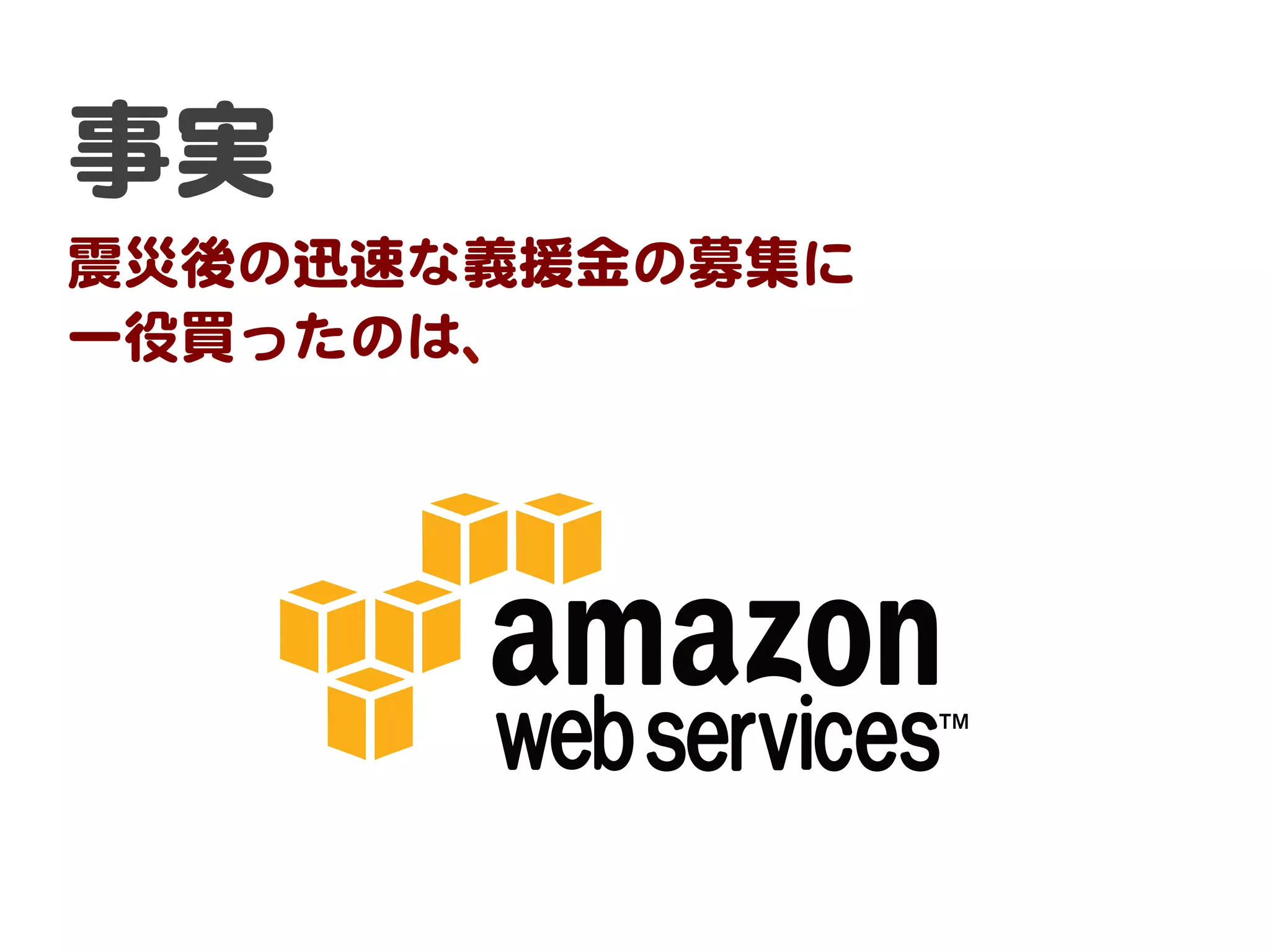 事実  
震災後の迅速な義援金の募集に  
一役買ったのは、　  
 
