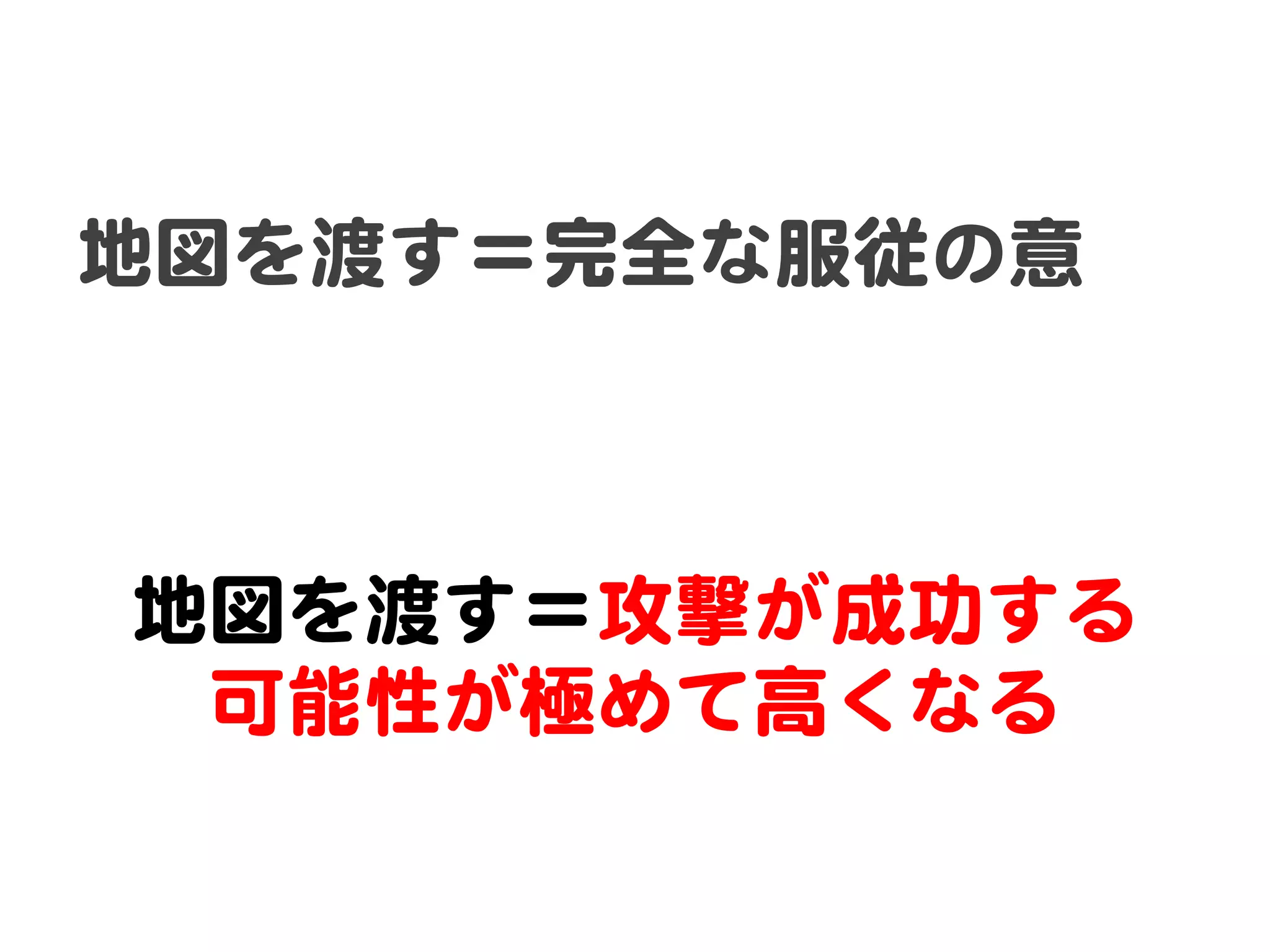地図を渡す＝完全な服従の意  



地図を渡す＝攻撃が成功する  
 可能性が極めて高くなる  
 