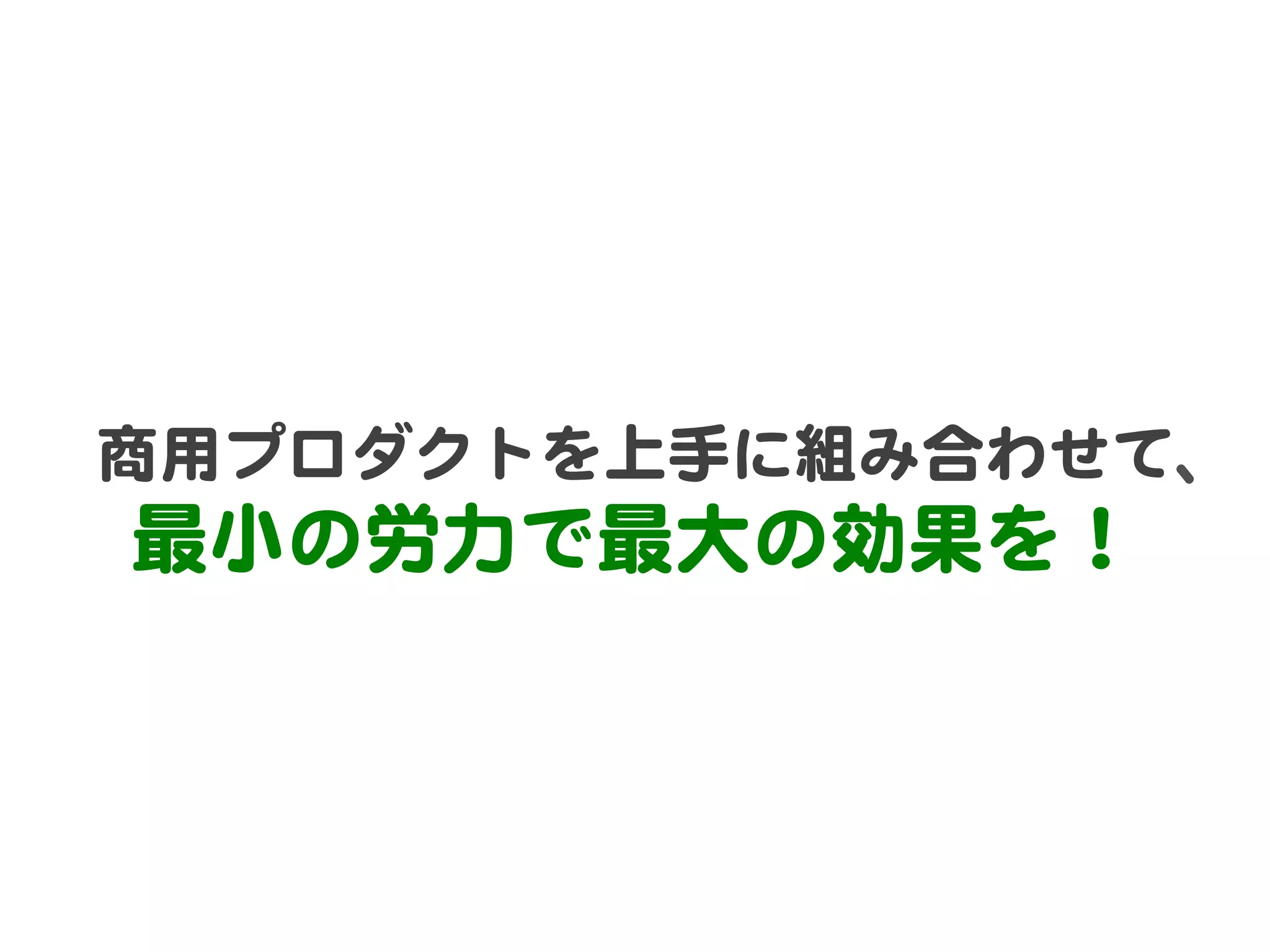 商用プロダクトを上手に組み合わせて、
最小の労力で最大の効果を！  
 