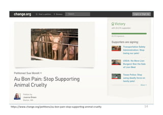 h%ps://www.change.org/pe@@ons/au-­‐bon-­‐pain-­‐stop-­‐suppor@ng-­‐animal-­‐cruelty	
     14	
  
 
