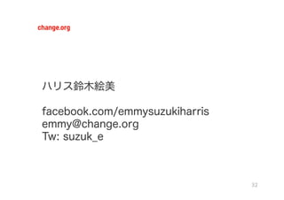 ハリス鈴木絵美

facebook.com/emmysuzukiharris
emmy@change.org
Tw: suzuk_e



                                32	
  
 