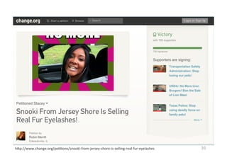 h%p://www.change.org/pe@@ons/snooki-­‐from-­‐jersey-­‐shore-­‐is-­‐selling-­‐real-­‐fur-­‐eyelashes	
     36	
  
 