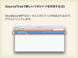 SourceTreeで新しいリポジトリを作成する(2)


WordBench神戸のローカルリポジトリが作成されるので、
ダブルクリックします。
 
