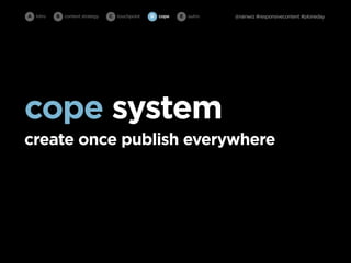 A intro   B   content strategy   C   touchpoint   D cope   E   outro   @rainwiz #responsivecontent #ploneday




cope system
create once publish everywhere
 
