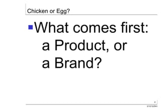Chicken or Egg?


§ What comes first:
    a Product, or
    a Brand?

                          4
                   3/13/13/ZKH
 