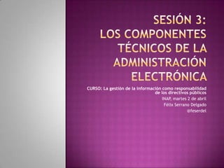 CURSO: La gestión de la información como responsabilidad
                                de los directivos públicos
                                    INAP, martes 2 de abril
                                     Félix Serrano Delgado
                                                 @feserdel
 