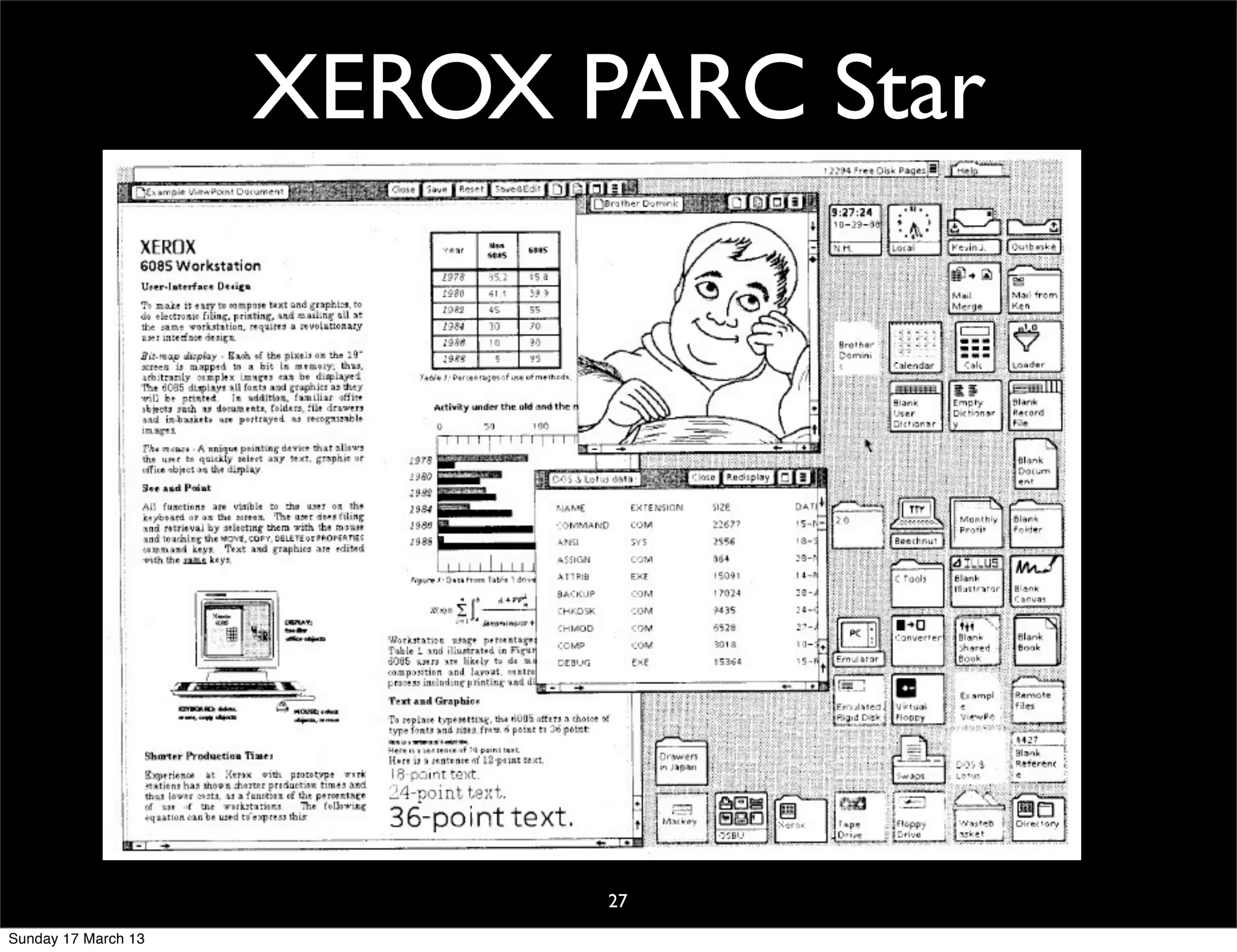 XEROX PARC Star
                         (1981)




                            27
Sunday 17 March 13
 