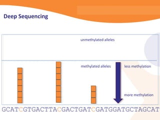 Deep Sequencing


                  unmethylated alleles




                  methylated alleles     less methylation




                                         more methylation


GCATCGTGACTTACGACTGATCGATGGATGCTAGCAT
 