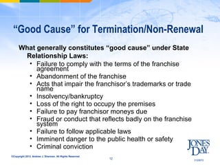 “Good Cause” for Termination/Non-Renewal
     What generally constitutes “good cause” under State
      Relationship Laws:...