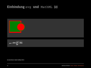 Einbindung svg und MathML (2)




Screenshots: Safari 6/Mac OS X



27                               Kochan & Partner Brand Design Development
 