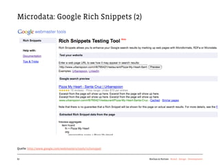Microdata: Google Rich Snippets (2)




Quelle: http://www.google.com/webmasters/tools/richsnippet


67                                                           Kochan & Partner Brand Design Development
 