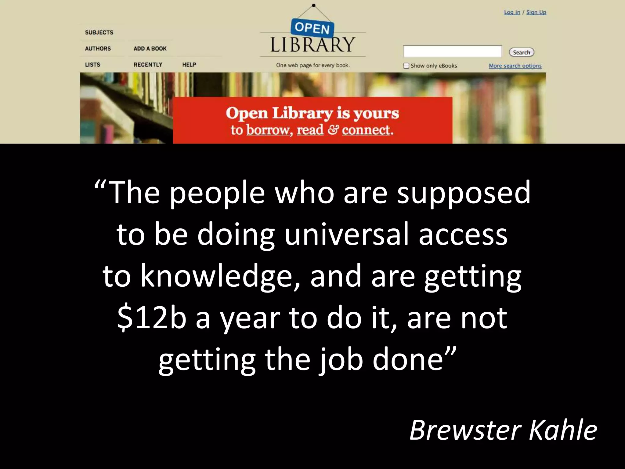 1.6 million members
81 million books
96 million tags
2.1 million reviews
3.9 million talk/comments
 