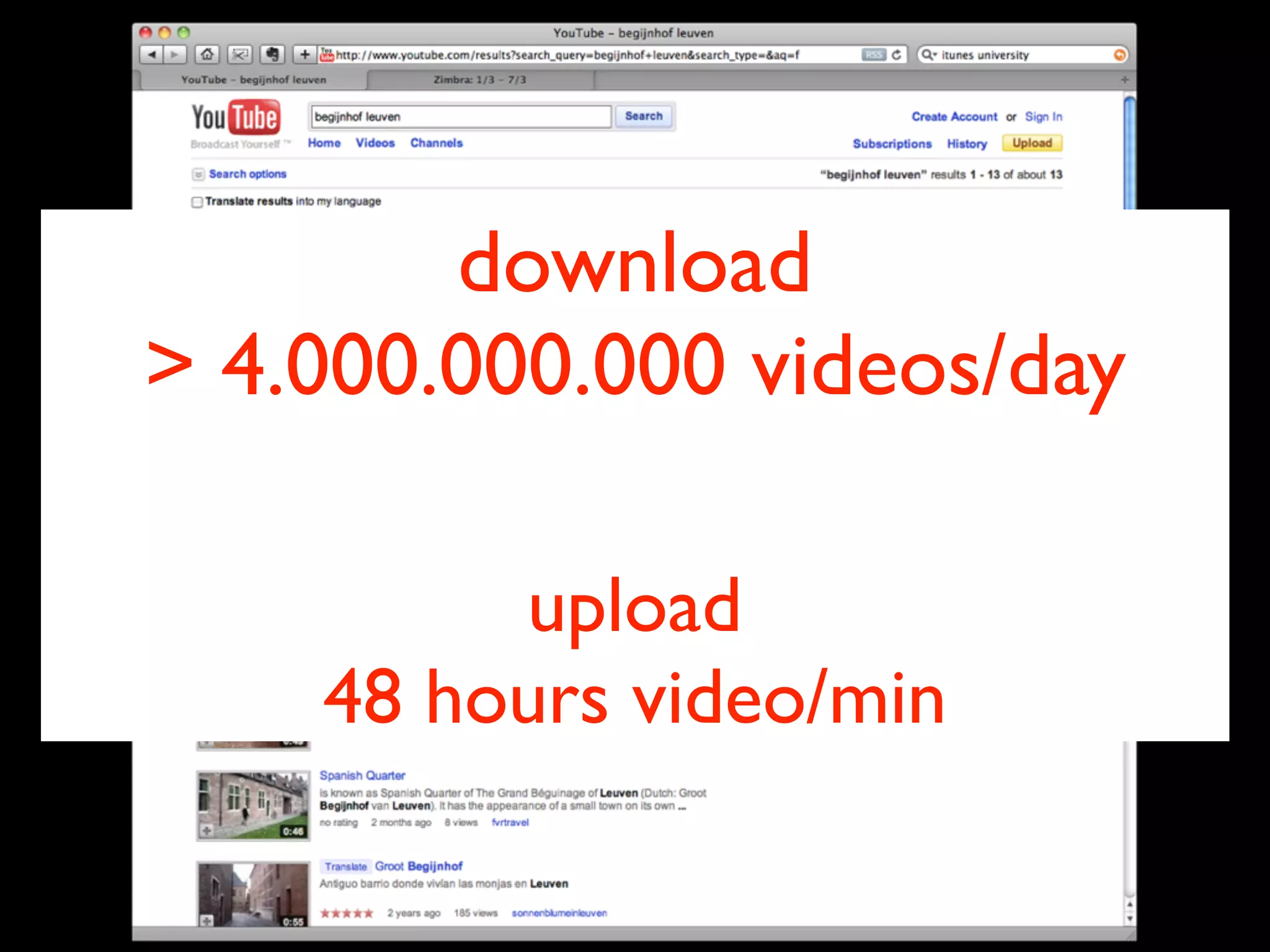 download
> 4.000.000.000 videos/day

         upload
    48 hours video/min
 