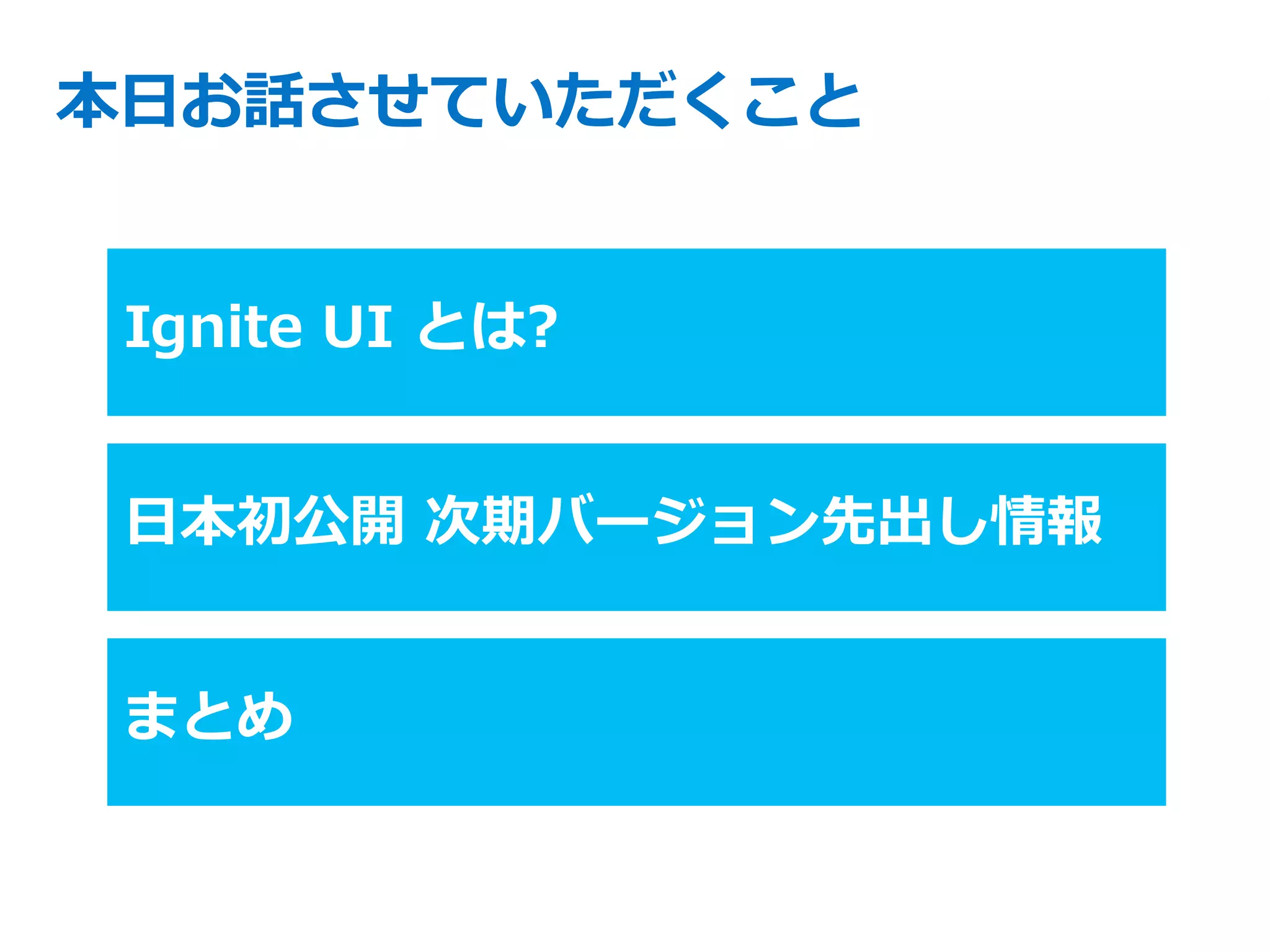 Ignite UI とは?


日本初公開 次期バージョン先出し情報


まとめ
 