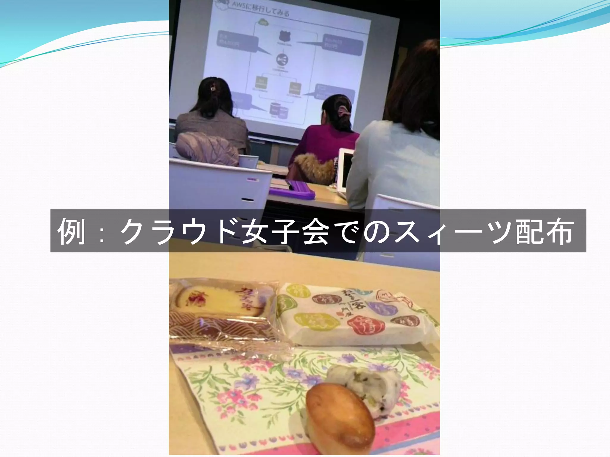 例：クラウド女子会でのスィーツ配布
 