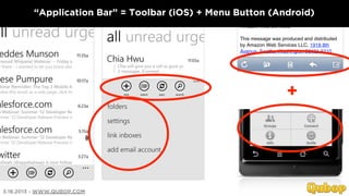 “Application Bar” = Toolbar (iOS) + Menu Button (Android)




                                                            +




3.18.2013 - WWW.QUBOP.COM
 
