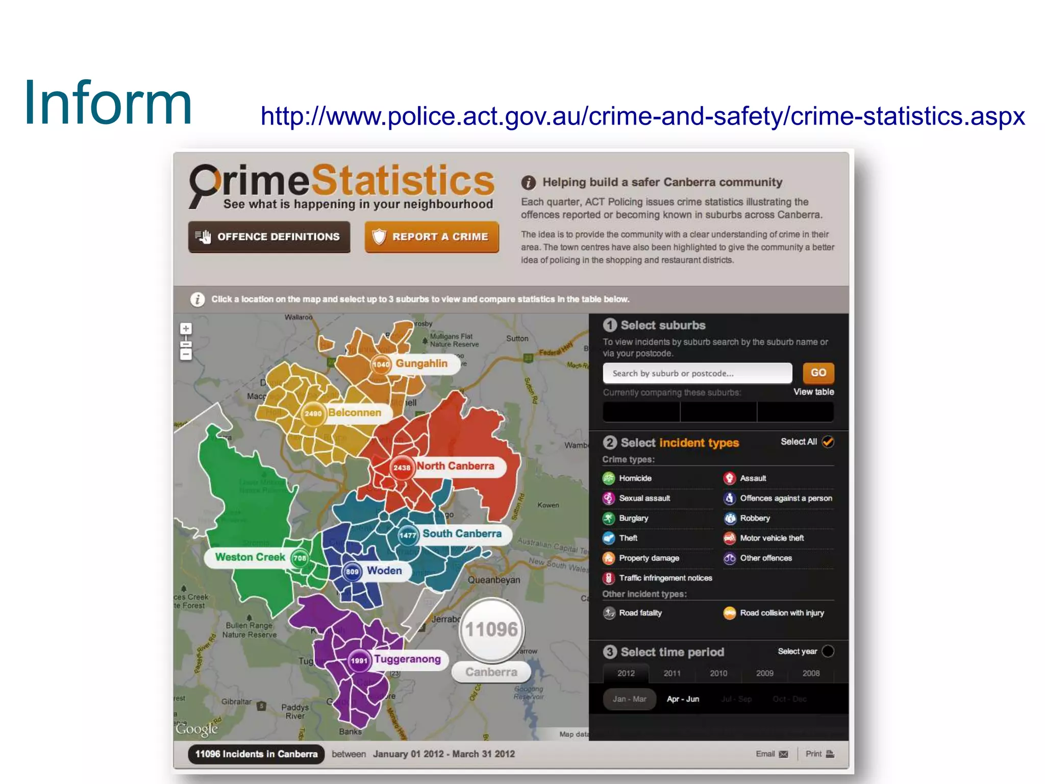 Inform

http://www.police.act.gov.au/crime-and-safety/crime-statistics.aspx

 