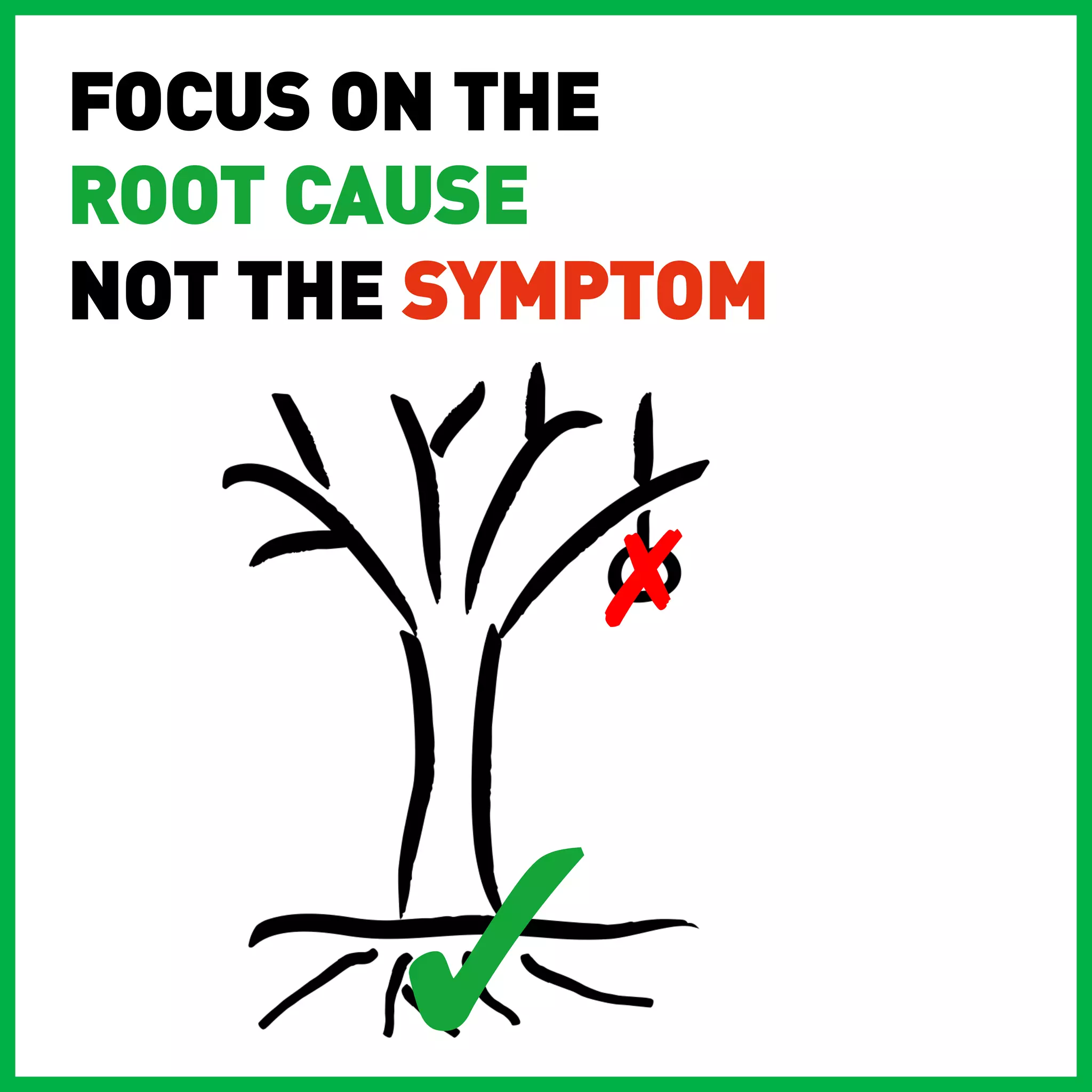 FOCUS ON THE
ROOT CAUSE
NOT THE SYMPTOM


           ✗


       ✓
 