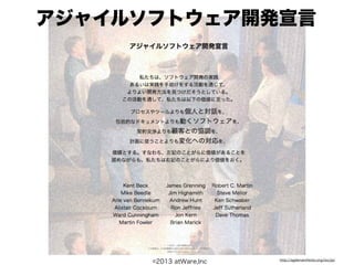アジャイルソフトウェア開発宣言




      ©2013 atWare,Inc   http://agilemanifesto.org/iso/ja/
 