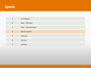 Agenda


    1    Grundlagen
1
    2    Wiwi - Klassiker

    3    Wiwi– Erweiterungen

    4    Strukturtrends

    5    Speziale

    6    Denken

    7    Schluss




                               Seite 32
 