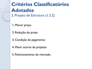 Divulgação dos Critérios de Avaliação


 Os critérios de avaliação serão divulgados
 aos convidados fornecedores.

                     Justificativa:

 Para que os fornecedores já desistam ou procurem se
 enquadrar nos itens eliminatórios ou classificatórios,
 evitando o retrabalho.
 