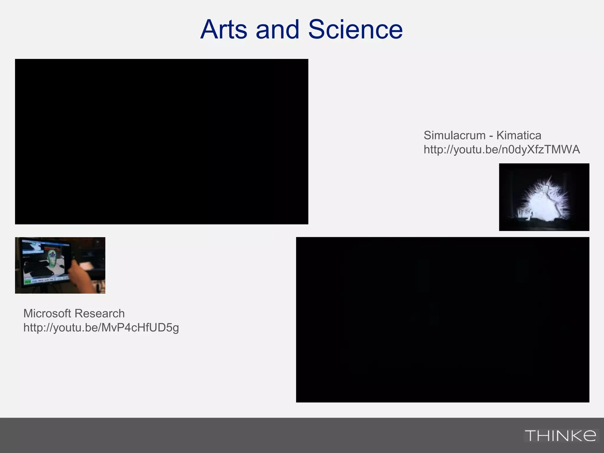 Arts and Science
Simulacrum - Kimatica
http://youtu.be/n0dyXfzTMWA
Microsoft Research
http://youtu.be/MvP4cHfUD5g
 