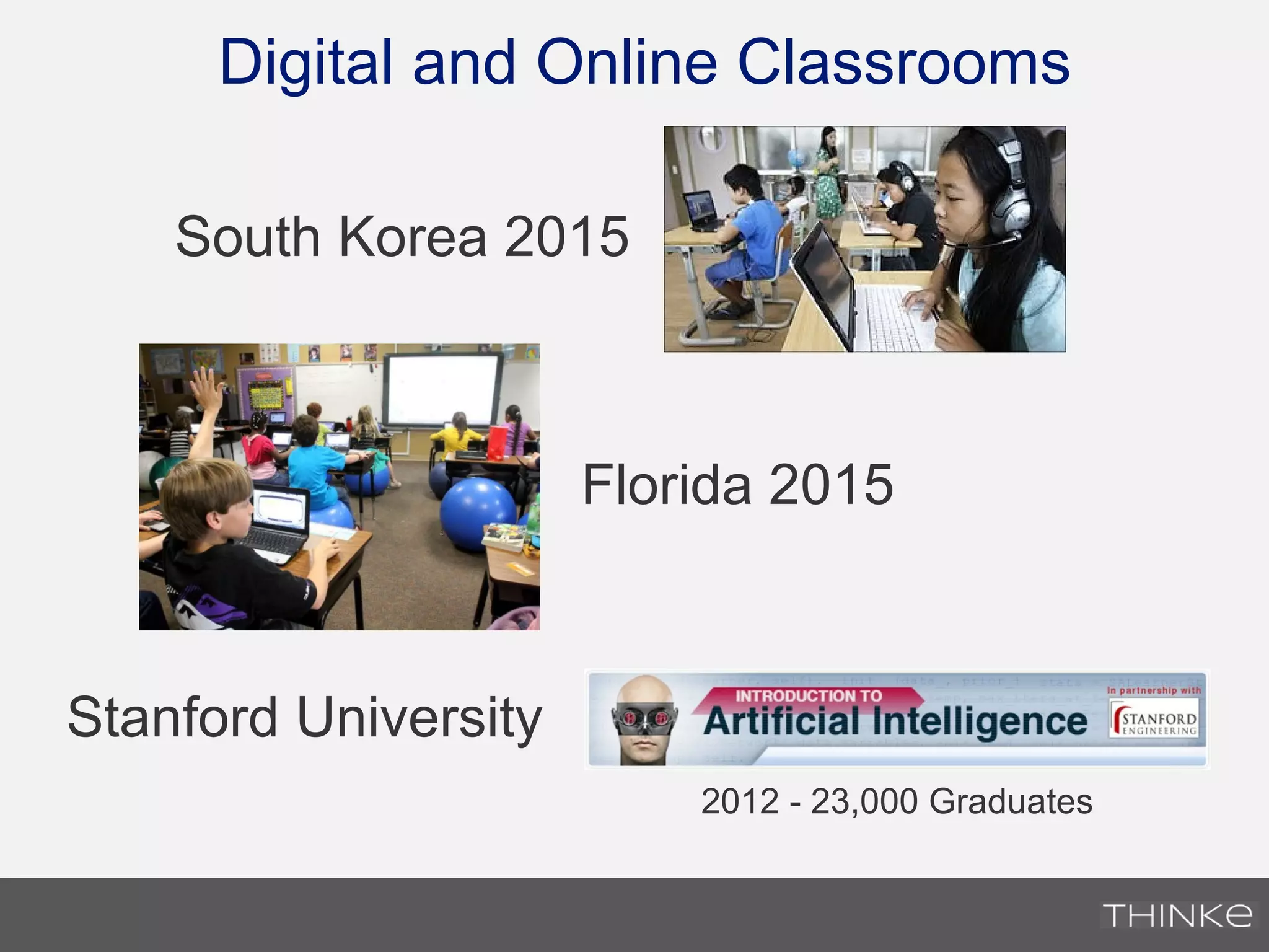 Digital and Online Classrooms
South Korea 2015
Florida 2015
Stanford University
2012 - 23,000 Graduates
 