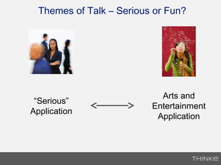 Themes of Talk – Serious or Fun?
Arts and
Entertainment
Application
“Serious”
Application
 