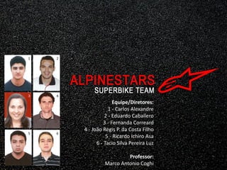 1   2




3   4
                       Equipe/Diretores:
                    1 - Carlos Alexandre
                  2 - Eduardo Caballero
                 3 - Fernanda Correard
        4 - João Regis P. da Costa Filho
5   6
                   5 - Ricardo Ichiro Asa
              6 - Tacio Silva Pereira Luz

                          Professor:
                 Marco Antonio Coghi
 