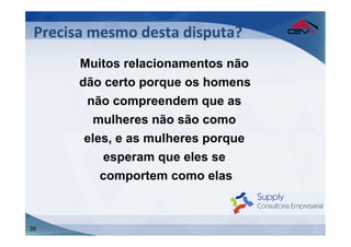 Precisa	
  mesmo	
  desta	
  disputa?	
  
 	
  
        Muitos relacionamentos não
 	
  
         dão certo porque os homens
          não compreendem que as
            mulheres não são como
          eles, e as mulheres porque
             esperam que eles se
             comportem como elas



39
 
