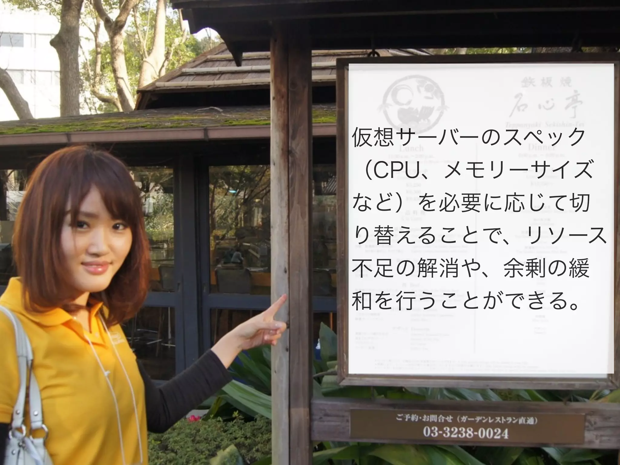 仮想サーバーのスペック
（CPU、メモリーサイズ
など）を必要に応じて切
り替えることで、リソース
不足の解消や、余剰の緩
和を行うことができる。
 