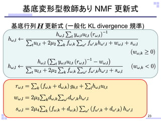 基底変形型教師あり NMF 更新式
23
基底行列 更新式 (一般化 KL divergence 規準)
 